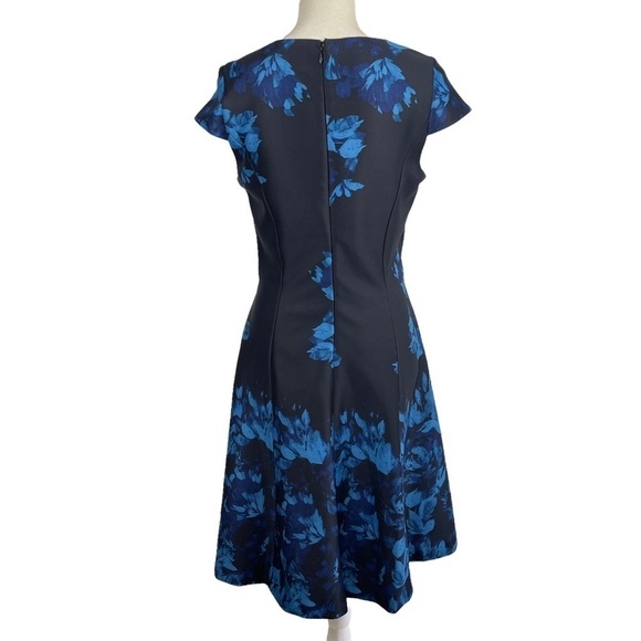Julia Jordan V-Neck Cap Sleeve A-Line Fit & Flare Floral Print Scuba Dress 10 - Picture 4 of 12